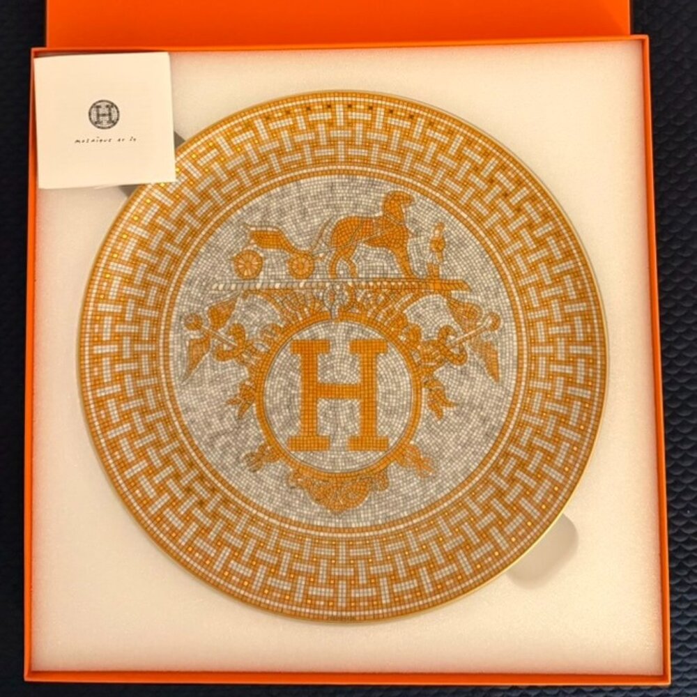 SOLD HERMÈS MOSAIQUE AU 24 GOLD 12.6" TART PLATTER - SOLD